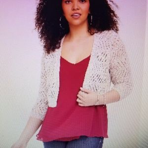 BEIGE MARLED POINTELLE SHRUG